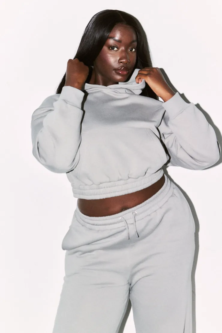 Hot Fits Cropped Drawstring Co-Ord Hoodie Slate