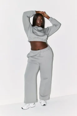 Hot Fits Cropped Drawstring Co-Ord Hoodie Slate