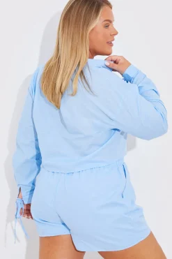 New In the Style Cropped Tie Front Linen Look Co-Ord Shirt Blue