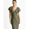 New Gini London Dark Green Viscose Clipped Gold Jacquard Bias Cut Maxi Dress