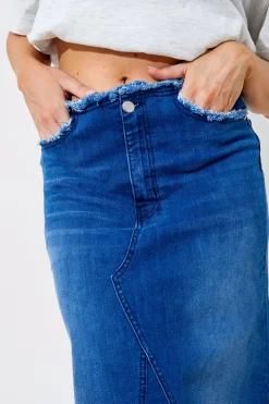 Clearance In The Style Denim Maxi Skirt Blue