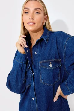 In The Style Denim Midi Shirt Dress Blue