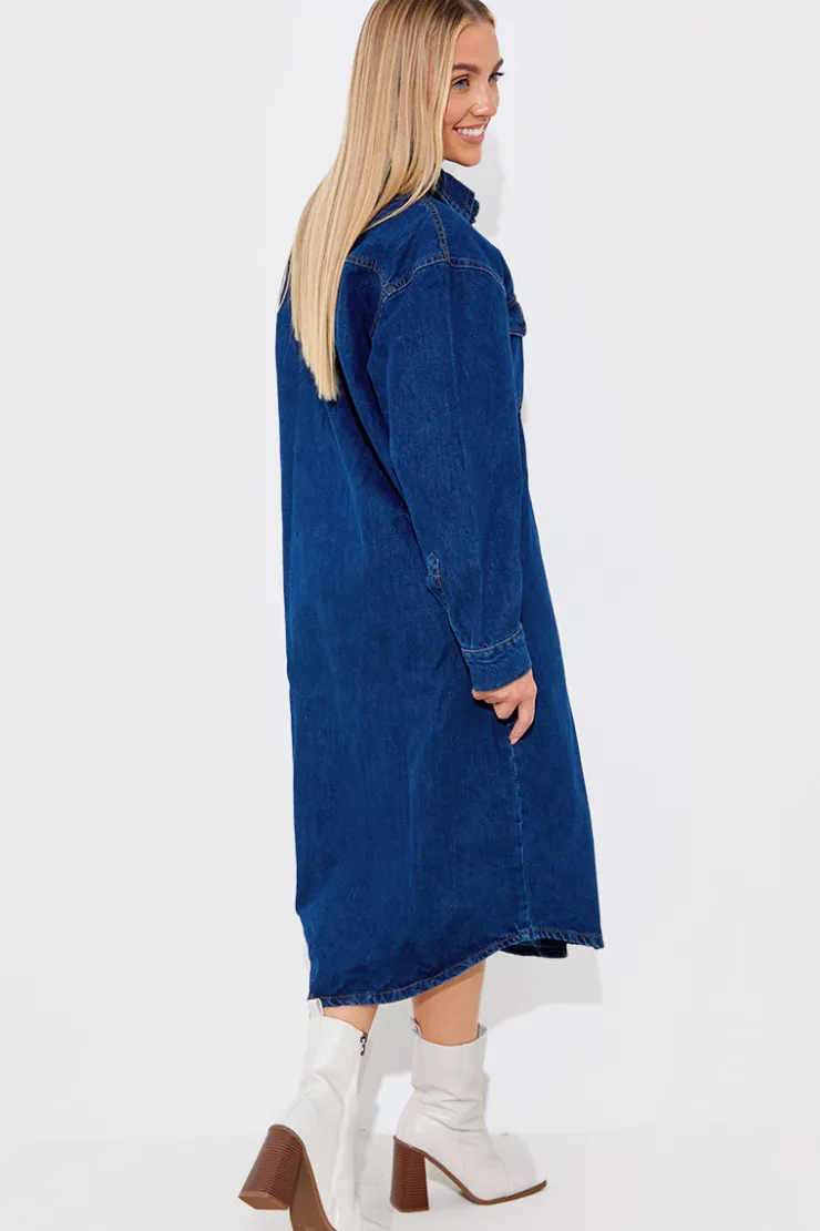 In The Style Denim Midi Shirt Dress Blue