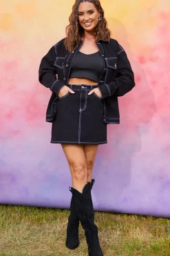 New In the Style Denim Skirt With Contrast Stitching Co ord Black