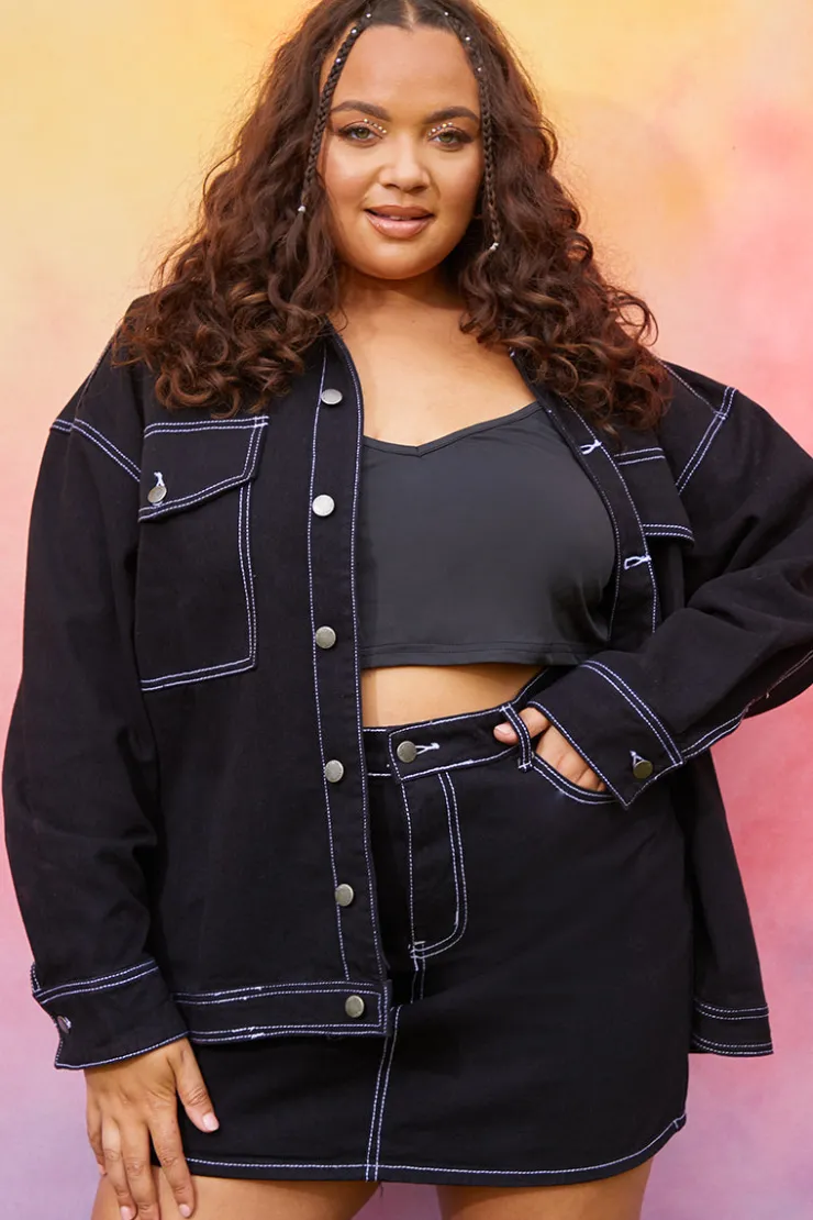 New In the Style Denim Skirt With Contrast Stitching Co ord Black