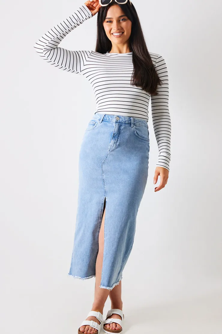 Online In the Style Denim Split Detail Midi Skirt Blue