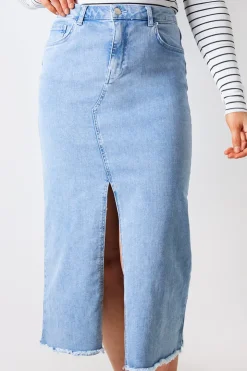 Online In the Style Denim Split Detail Midi Skirt Blue