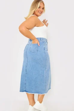 Online In the Style Denim Split Detail Midi Skirt Blue