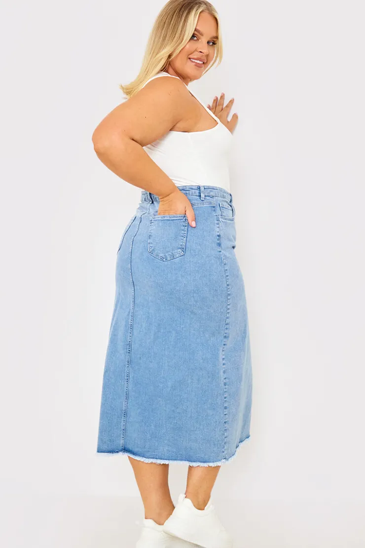 Online In the Style Denim Split Detail Midi Skirt Blue