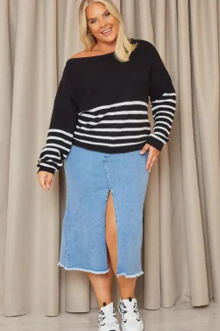 Online In the Style Denim Split Detail Midi Skirt Blue