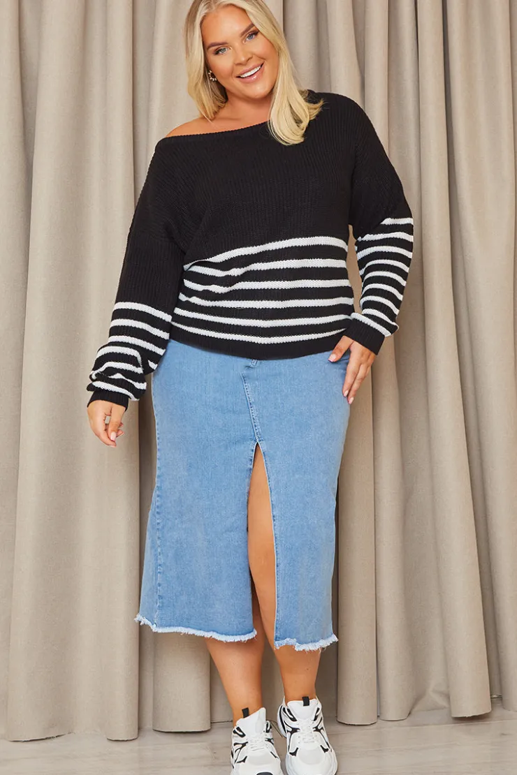 Online In the Style Denim Split Detail Midi Skirt Blue
