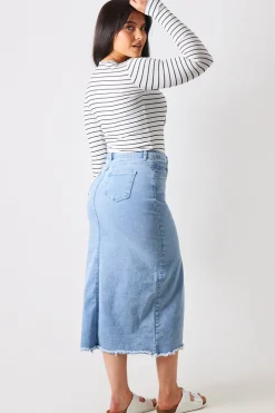 Online In the Style Denim Split Detail Midi Skirt Blue