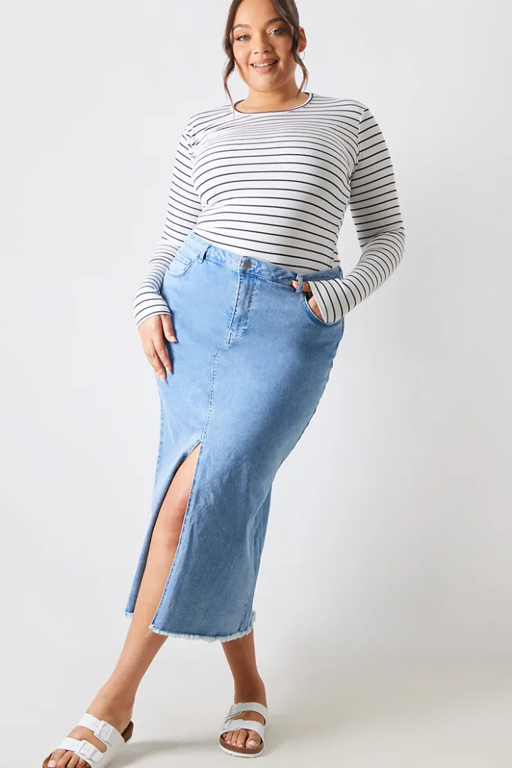 Online In the Style Denim Split Detail Midi Skirt Blue