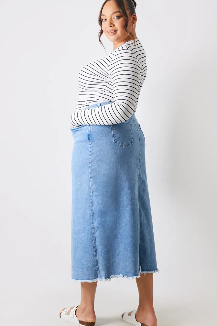 Online In the Style Denim Split Detail Midi Skirt Blue