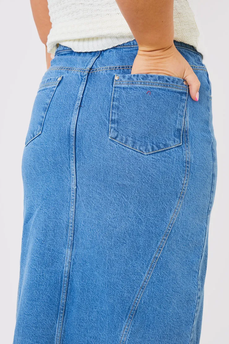 Sale In the Style Denim Split Midaxi Skirt Blue