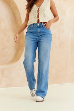 New In The Style Denim Wide Leg Jeans Blue