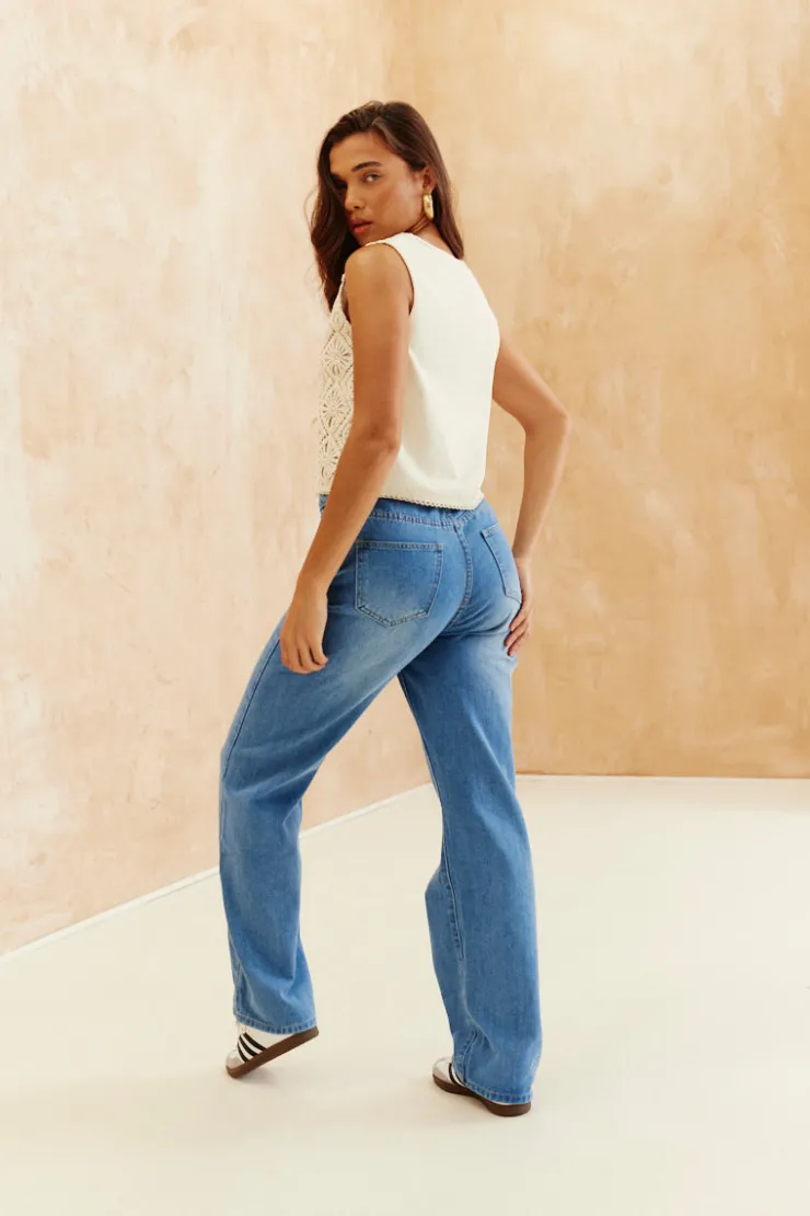 New In The Style Denim Wide Leg Jeans Blue