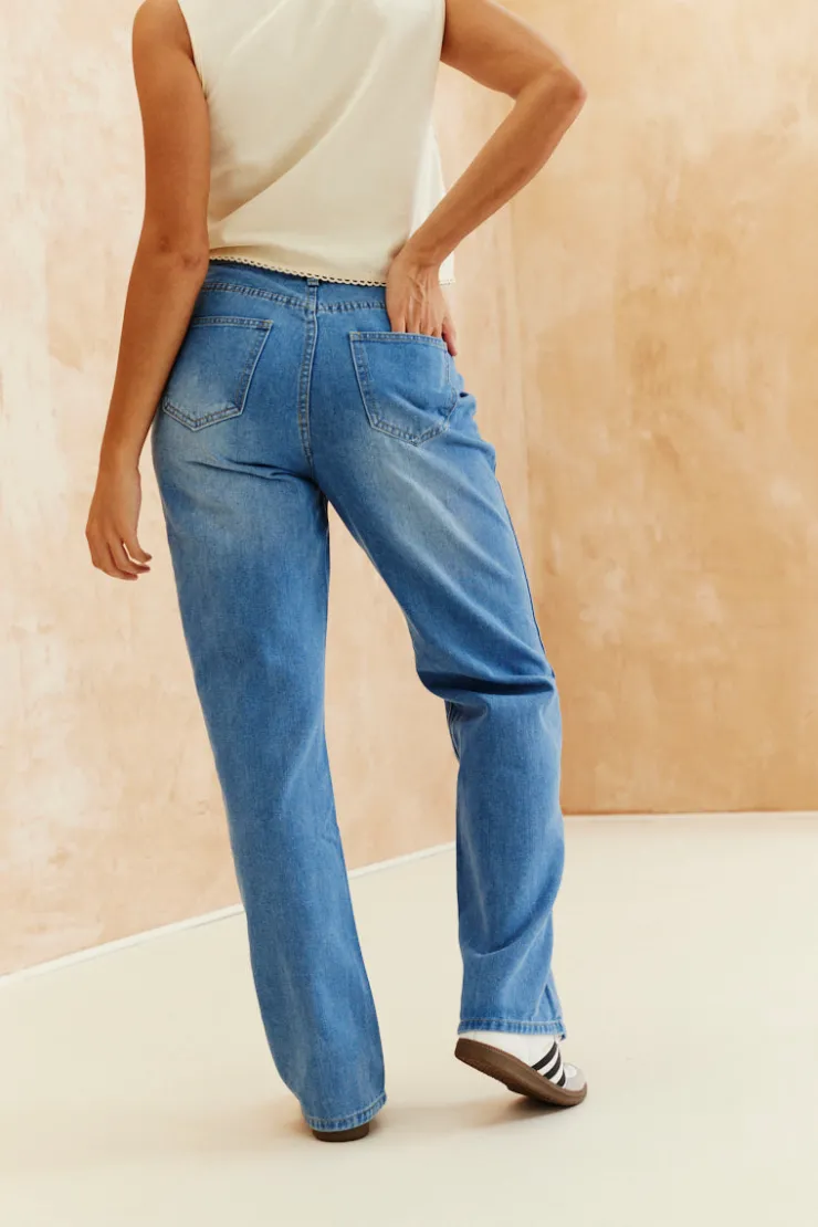New In The Style Denim Wide Leg Jeans Blue