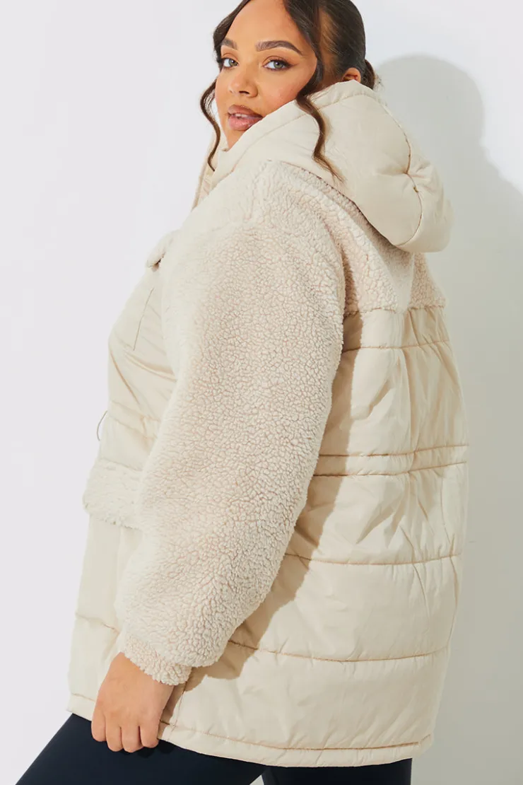 Hot In the Style Detachable Hood Borg Puffer Coat Cream