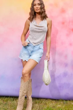 Discount In the Style Distressed Denim Shorts Blue