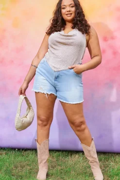 Discount In the Style Distressed Denim Shorts Blue