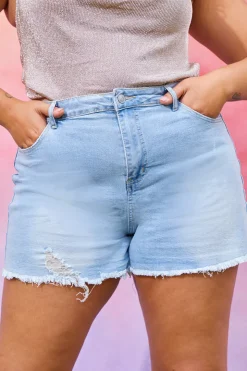 Discount In the Style Distressed Denim Shorts Blue