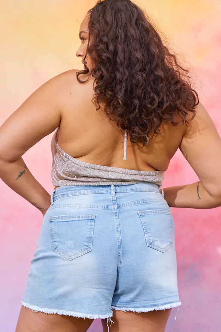 Discount In the Style Distressed Denim Shorts Blue