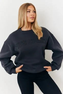 Clearance Fits Distressed Oversized Sweater Charcoal