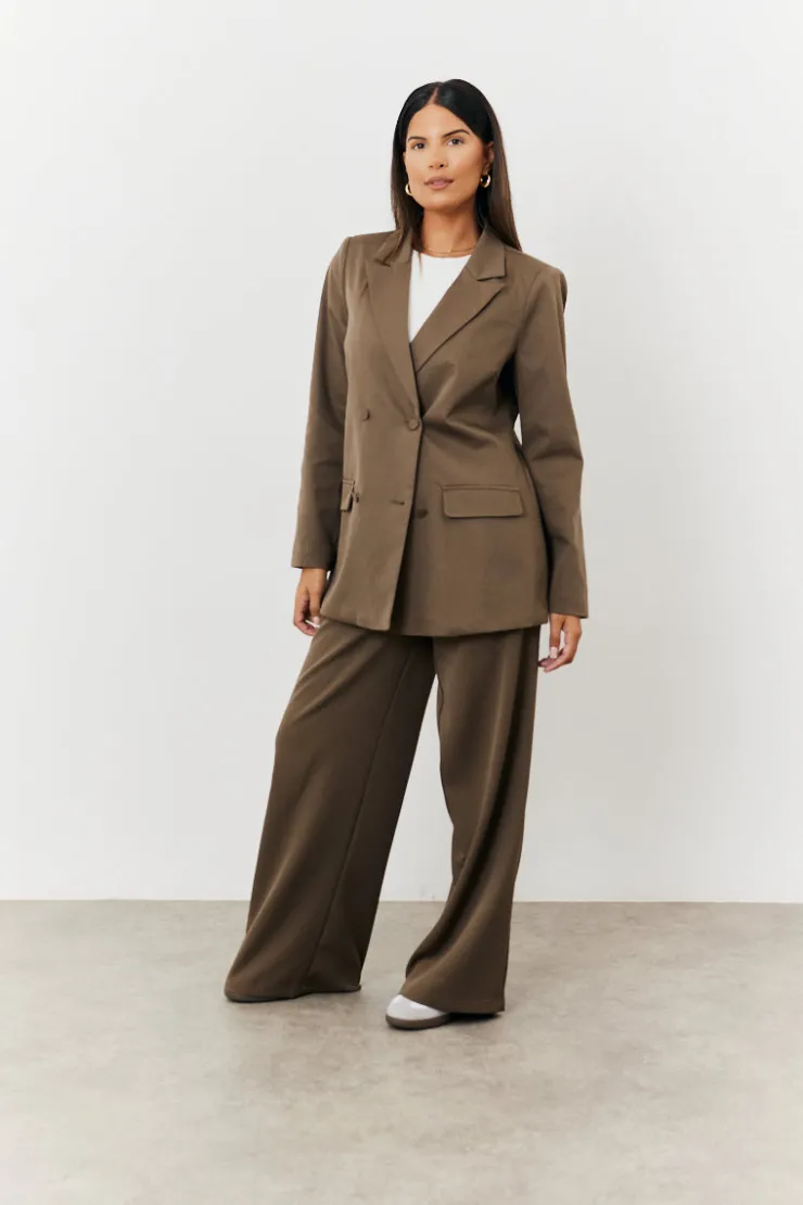 Online In The Style Double Breasted Tailored Co-Ord Blazer Camel