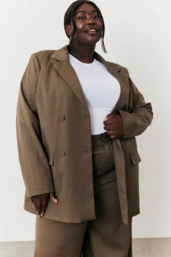 Online In The Style Double Breasted Tailored Co-Ord Blazer Camel