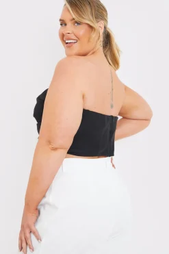 Online In The Style Draped Strapless Corset Top Black