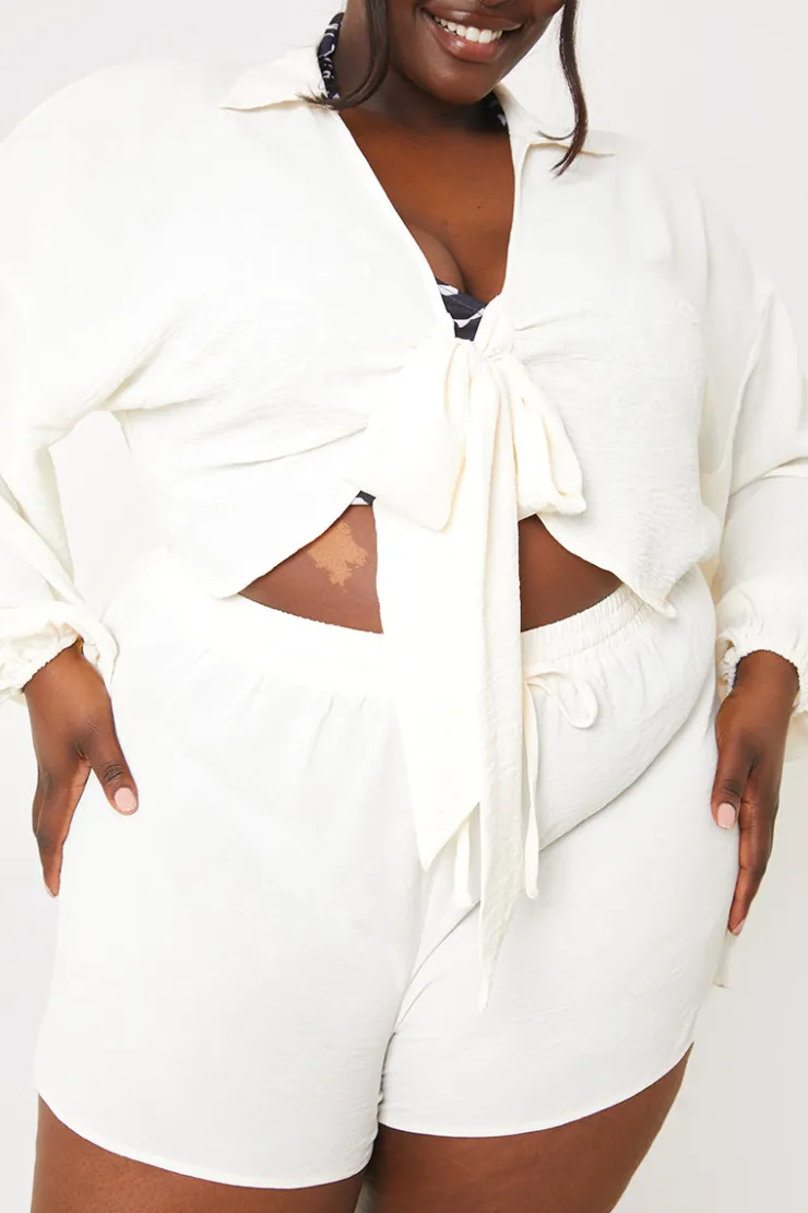 Sale In the Style Drawstring Co-Ord Shorts Cream