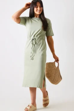 In the Style DRAWSTRING WAIST SPLIT HEM TSHIRT DRESS