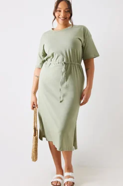 In the Style DRAWSTRING WAIST SPLIT HEM TSHIRT DRESS