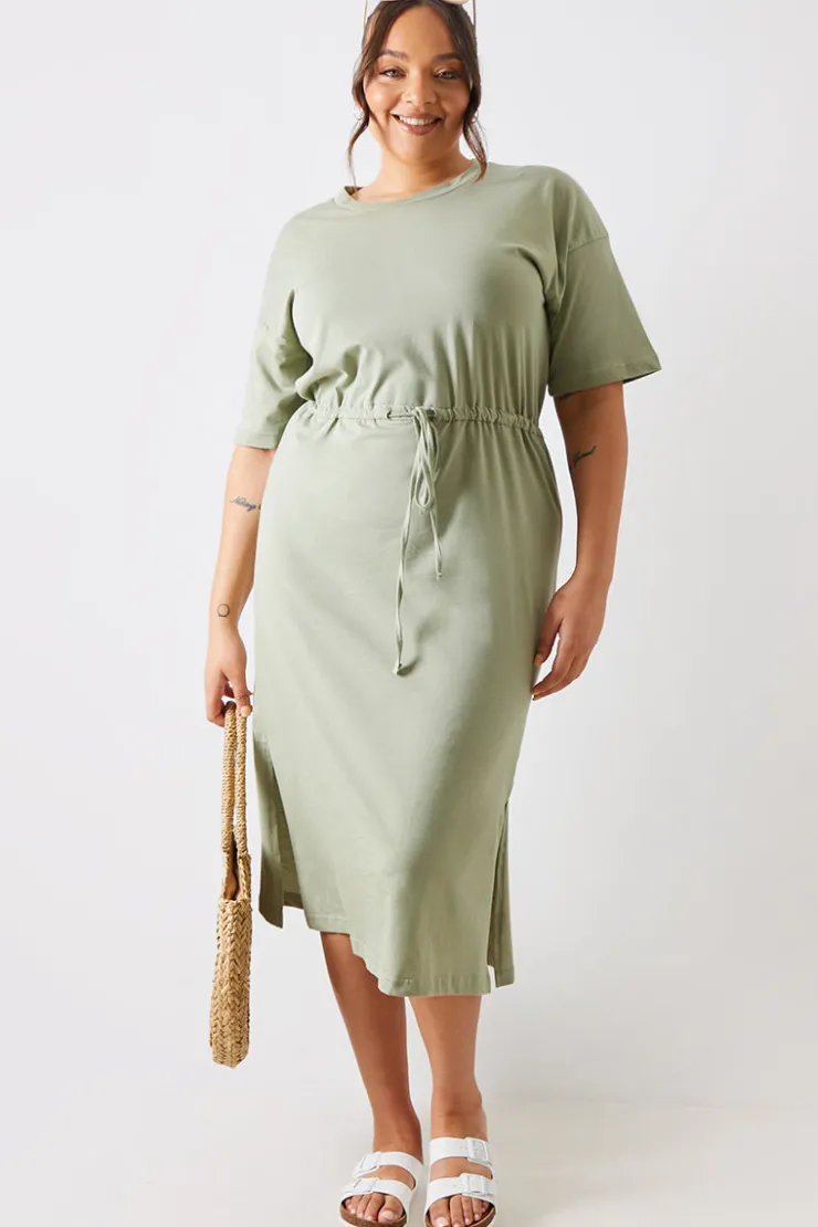 In the Style DRAWSTRING WAIST SPLIT HEM TSHIRT DRESS