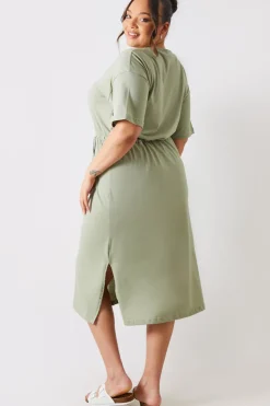 In the Style DRAWSTRING WAIST SPLIT HEM TSHIRT DRESS