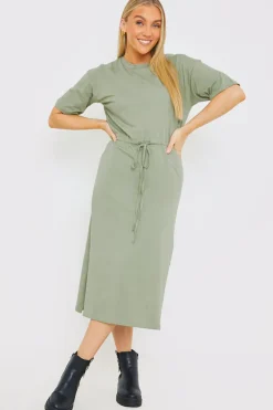 In the Style DRAWSTRING WAIST SPLIT HEM TSHIRT DRESS