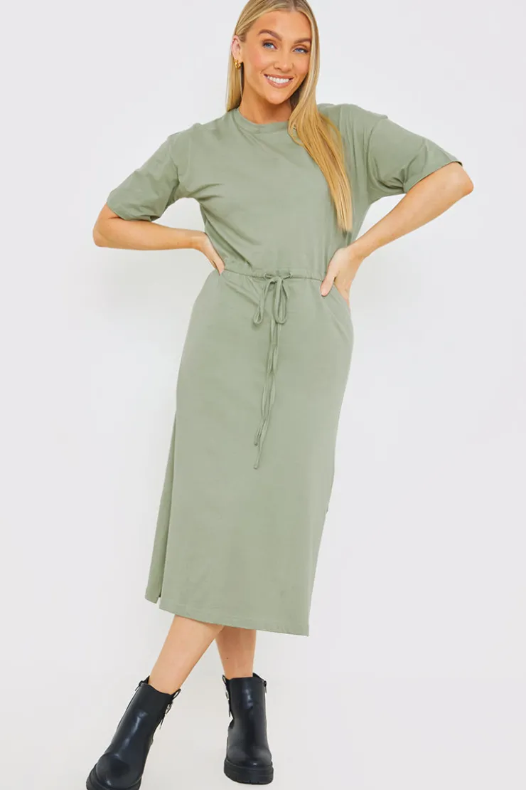 In the Style DRAWSTRING WAIST SPLIT HEM TSHIRT DRESS