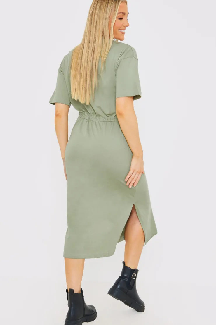 In the Style DRAWSTRING WAIST SPLIT HEM TSHIRT DRESS