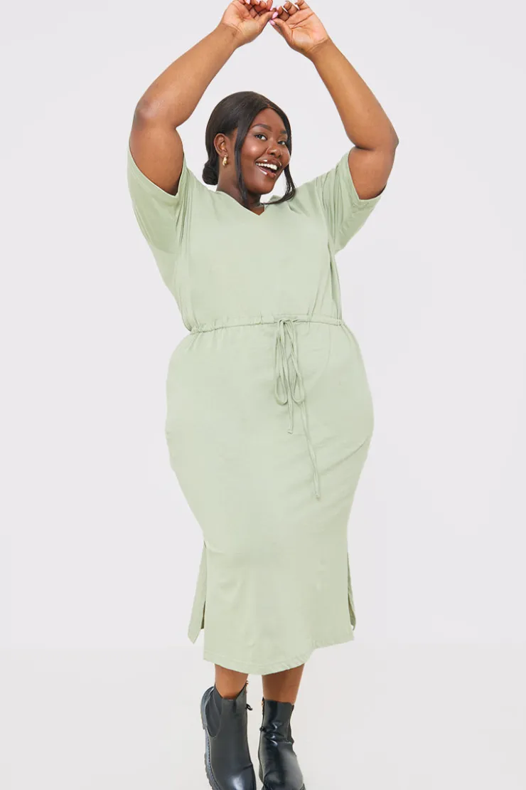 In the Style DRAWSTRING WAIST SPLIT HEM TSHIRT DRESS