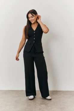 Online In The Style Elasticated Mid Rise Wide Leg Trouser Black