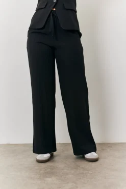 Online In The Style Elasticated Mid Rise Wide Leg Trouser Black