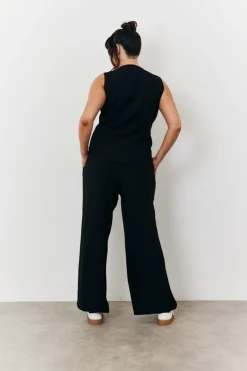 Online In The Style Elasticated Mid Rise Wide Leg Trouser Black