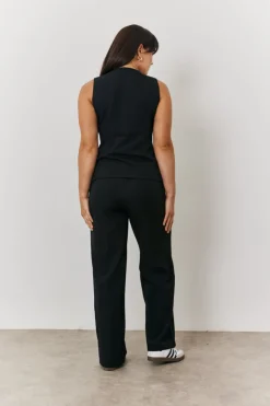 Online In The Style Elasticated Mid Rise Wide Leg Trouser Black