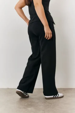 Online In The Style Elasticated Mid Rise Wide Leg Trouser Black