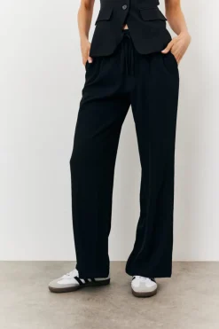 Online In The Style Elasticated Mid Rise Wide Leg Trouser Black