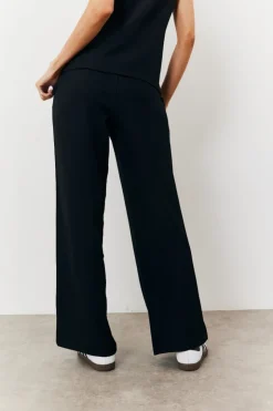 Online In The Style Elasticated Mid Rise Wide Leg Trouser Black