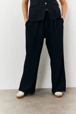 Online In The Style Elasticated Mid Rise Wide Leg Trouser Black