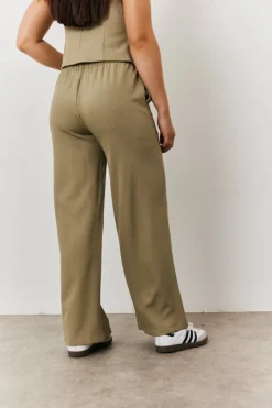 Outlet In The Style Elasticated Mid Rise Wide Leg Trouser Khaki
