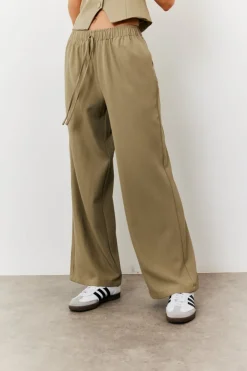 Outlet In The Style Elasticated Mid Rise Wide Leg Trouser Khaki